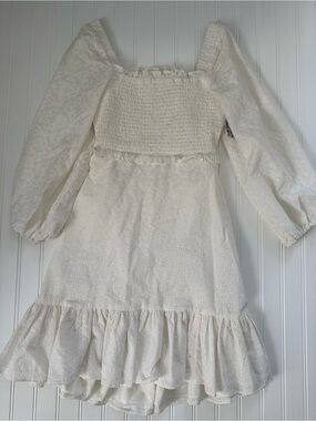 Women’s Veronica beard cream Eyelet Smocked Dress with Ruffle Hem